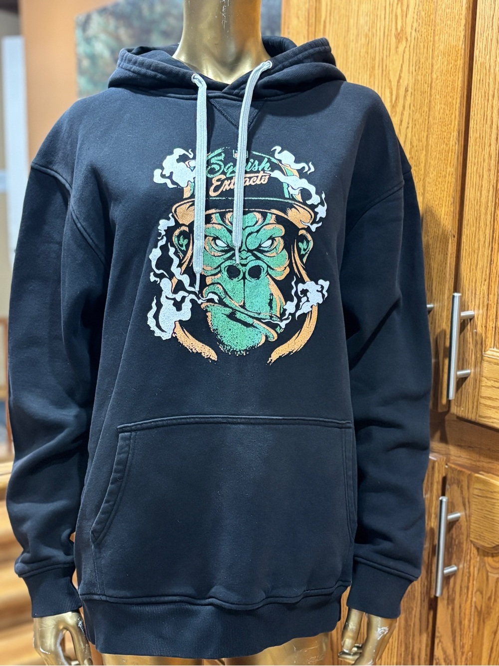 Black Hoodie with Green Gorilla Graphic